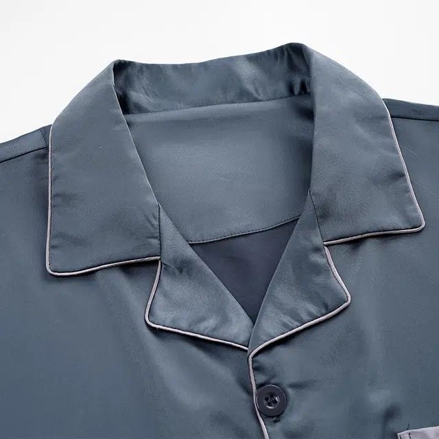 俏佳人 丝滑冰丝高级感翻领开衫纯色简约休闲亲肤透气舒适家居服长袖长裤睡衣套装 男款