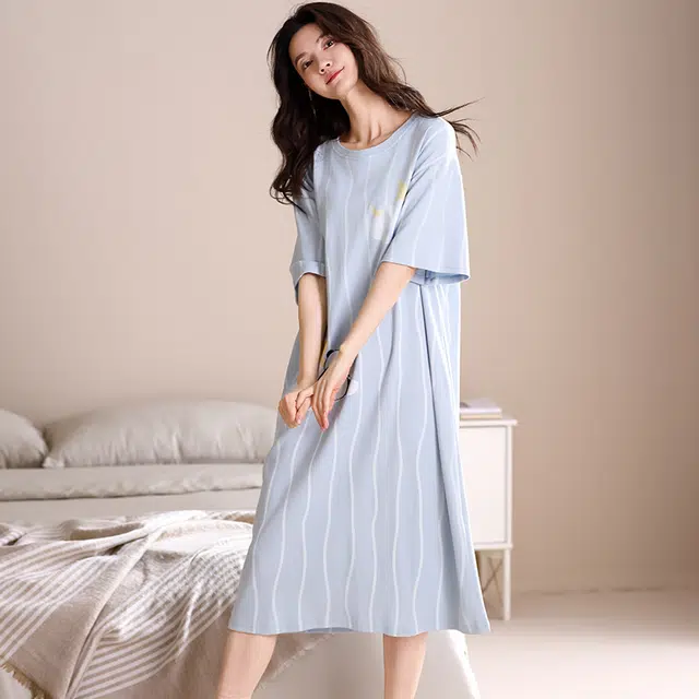 俏佳人 柔软带胸垫纯棉公主风休闲舒适透气可外穿短袖家居服睡裙 女款