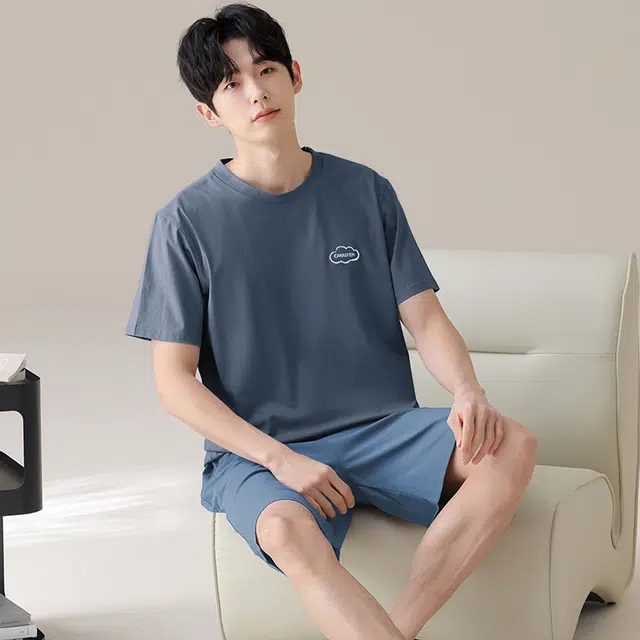 俏佳人 纯棉舒适透气基础休闲家居服慵懒短袖睡衣套装 男款