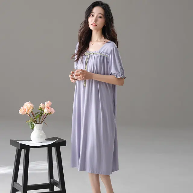俏佳人 垂感柔软亲肤休闲可外穿家居服舒适短袖透气睡裙 女款