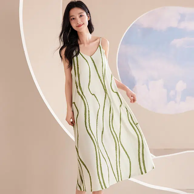 俏佳人 带胸垫套头无袖慵懒风舒适可外穿透气垂感亲肤家居服吊带休闲睡裙 女款