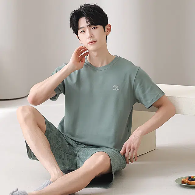 俏佳人 纯棉舒适透气短袖基础休闲慵懒家居服睡衣套装 男款