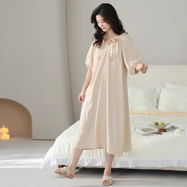 俏佳人 带胸垫短袖透气舒适可外穿亲肤家居服睡裙 女款