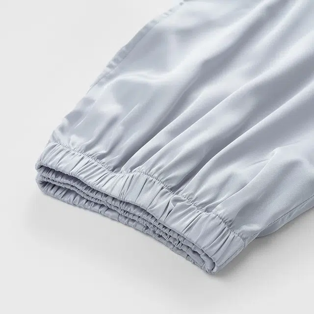 俏佳人 丝滑冰丝高级感翻领开衫纯色休闲简约家居服亲肤舒适透气长袖长裤睡衣套装 男款