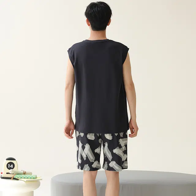 俏佳人 柔软亲肤休闲可外穿套头背心慵懒宽松家居服睡衣套装 男款