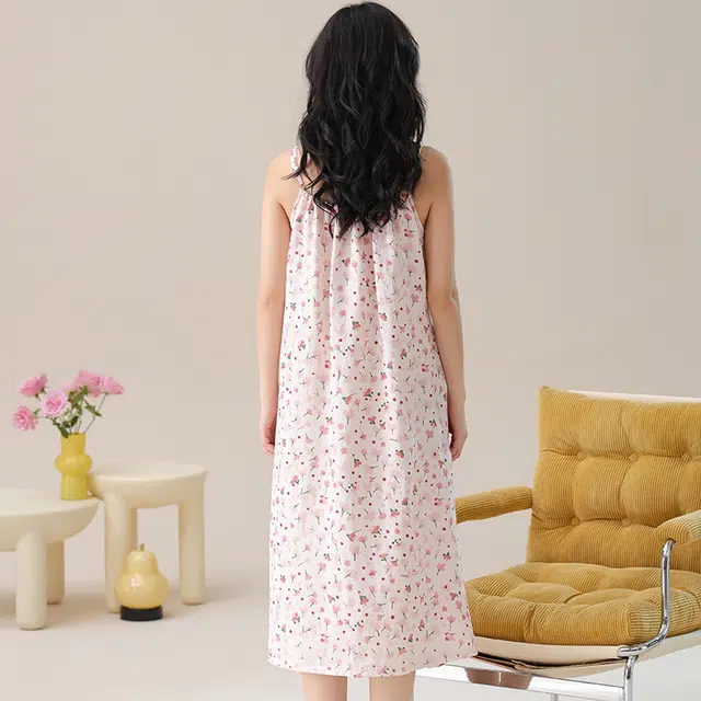 俏佳人 舒适带胸垫透气休闲慵懒吊带家居服柔软亲肤无袖睡裙 女款