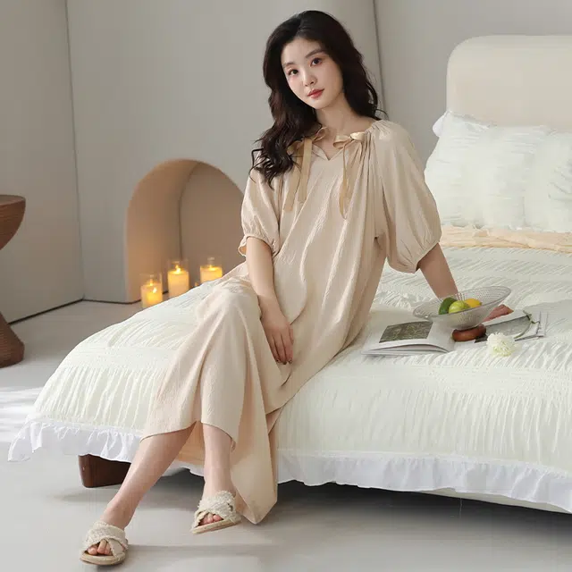 俏佳人 带胸垫短袖透气舒适可外穿亲肤家居服睡裙 女款