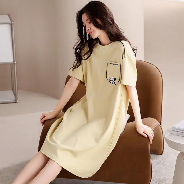 俏佳人 公主风带胸垫纯棉休闲柔软舒适透气可外穿短袖家居服睡裙 女款