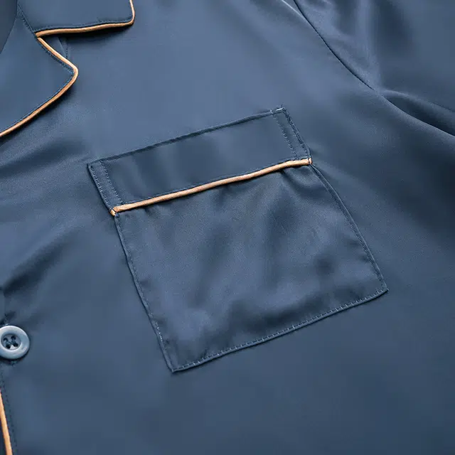 俏佳人 丝滑冰丝高级感翻领开衫纯色简约休闲亲肤舒适透气家居服长袖长裤睡衣套装 男款