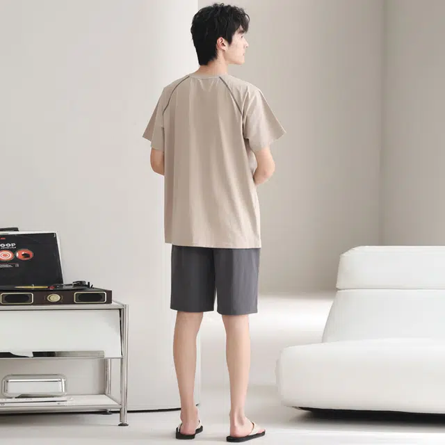 俏佳人 纯棉舒适透气基础休闲慵懒短袖家居服睡衣套装 男款