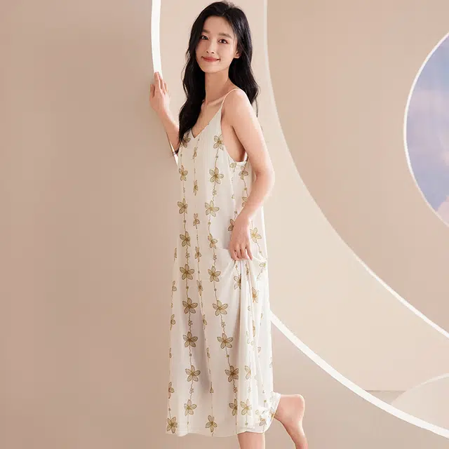 俏佳人 带胸垫无袖套头吊带休闲慵懒风舒适可外穿透气垂感亲肤家居服睡裙 女款