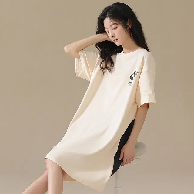 俏佳人 柔软亲肤熊猫公主风休闲套头慵懒舒适短袖家居服睡裙 女款