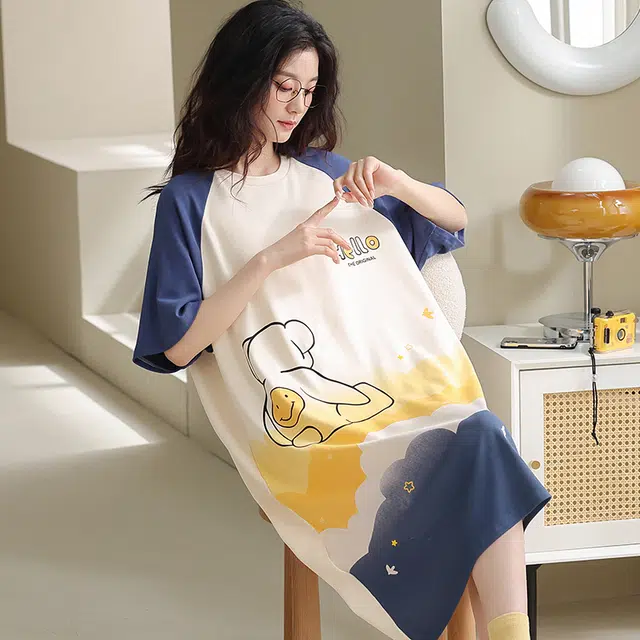 俏佳人 柔软亲肤公主风休闲套头慵懒短袖家居服睡裙 女款