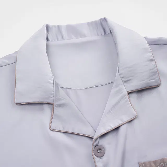 俏佳人 丝滑冰丝高级感翻领开衫纯色简约休闲亲肤舒适透气长袖长裤家居服睡衣套装 男款