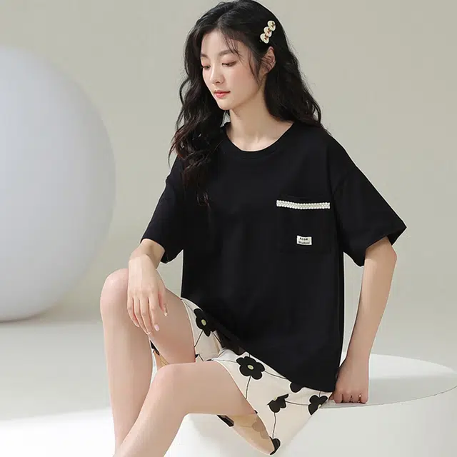 俏佳人 甜美柔软亲肤休闲可外穿短袖慵懒家居服睡衣套装 女款