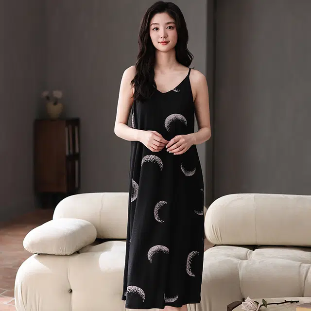 俏佳人 带胸垫套头吊带无袖休闲慵懒风舒适可外穿透气垂感亲肤家居服睡裙 女款
