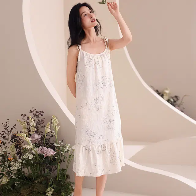 俏佳人 云朵棉带胸垫透气舒适休闲慵懒吊带家居服柔软亲肤无袖睡裙 女款