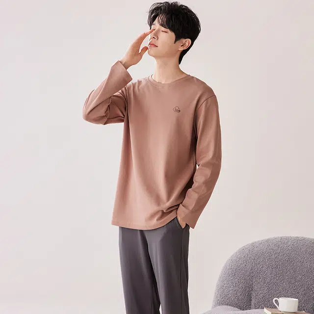 俏佳人 套头基础款家居服休闲舒适透气睡衣套装 男款 卡其色