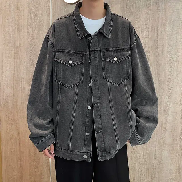 虫小绿 美式复古水洗做旧宽松休闲翻领百搭牛仔外套 男女同款