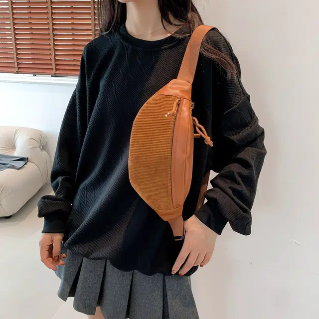 泰克森 大容量休闲 灯芯绒 单肩包胸包 小号 男女同款情侣款 棕/黑/白/绿