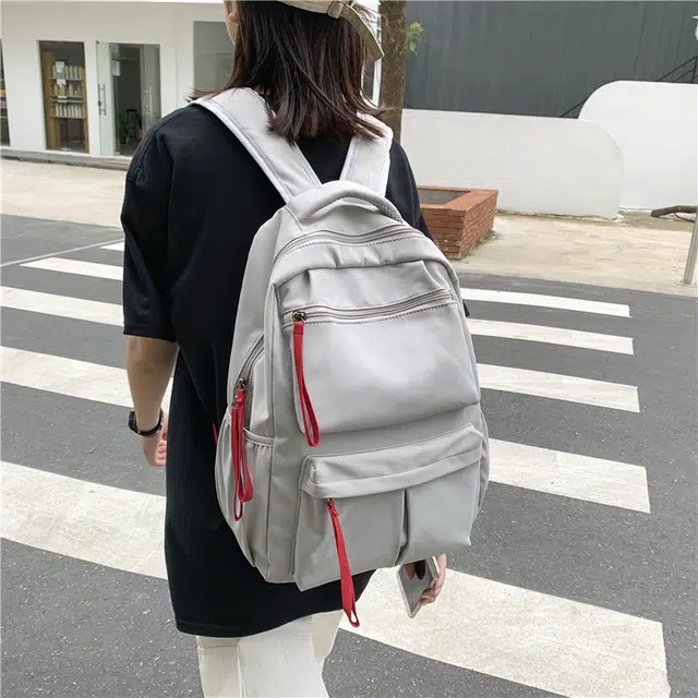 泰克森 韩版原宿时尚潮流 帆布 双肩包 中号 男女同款情侣款 黑色/灰色