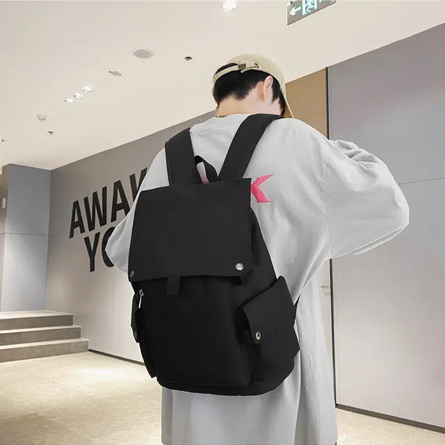 泰克森 纯色电脑学院风大学生翻盖高中生校园 尼龙 背包双肩包 多色 大号 男女同款情侣款
