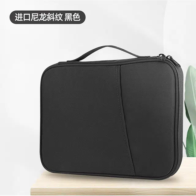 泰克森 纯色大容量拉链开合设计 尼龙 手提包 常规 男女同款情侣款 黑色/绿色