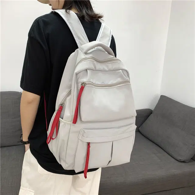 泰克森 韩版原宿时尚潮流 帆布 双肩包 中号 男女同款情侣款 黑色/灰色