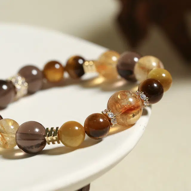 翡翠王朝 财富进宝 财运亨通#好运天然 黄水晶 手串 男女同款情侣款