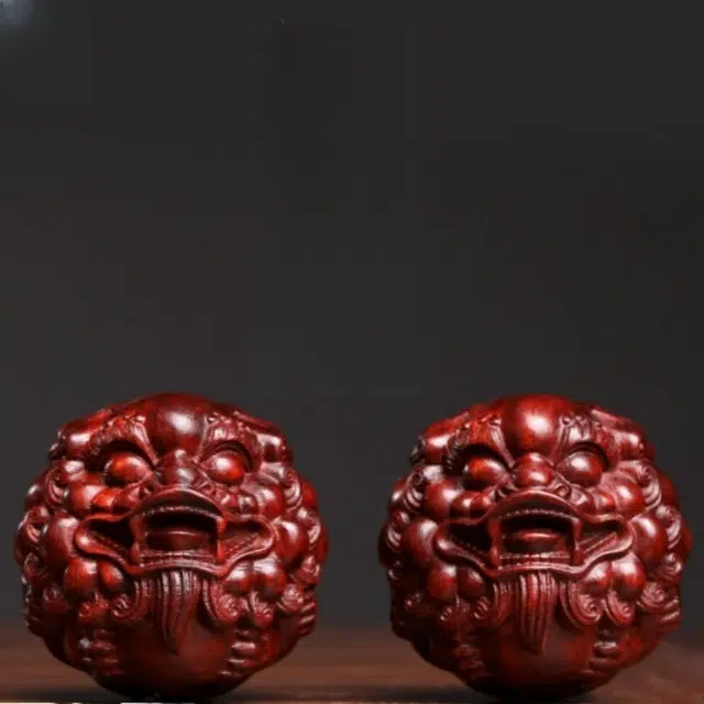 吉千年 【顺丰包邮】新中式复古潮流风 好运 招财进宝 貔貅保健球一对 赞比亚 血檀 把件 男女同款情侣款