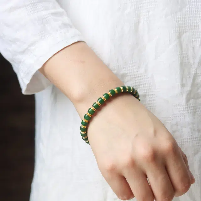 吉千年 【店长精选】新中式复古潮流风 好运  转运 招财进宝 松风绿 白玉菩提 手串 男女同款情侣款