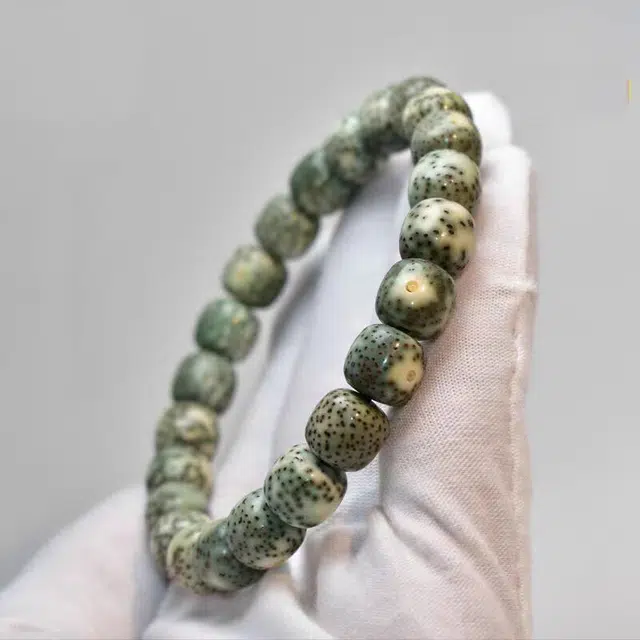 吉千年 绕指柔原生态高油密佛珠桶珠料月留白 星月菩提 手串 男女同款情侣款
