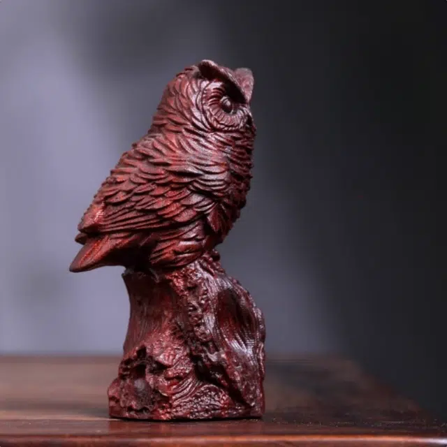 【顺丰包邮】 吉千年 新中式复古潮流风 好运 招财进宝 文玩摆件 猫头鹰 赞比亚 血檀 把件 男女同款情侣款