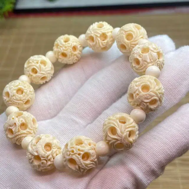 吉千年 【精工雕刻】 新中式复古潮流 招财进宝  平安顺遂 好运 鬼工球 猛犸 手串 男女同款情侣款