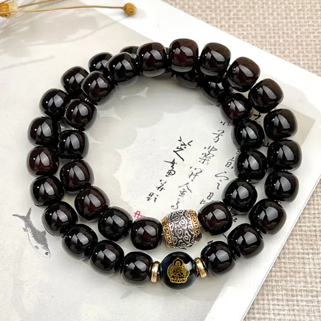 吉千年 【高品质招财双圈设计款】 新中式复古潮流风 好运 转运 招财进宝 五路财神 八方来财 菩提根 手串 男女同款情侣款
