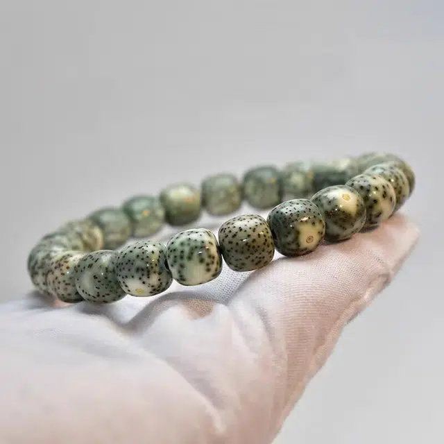 吉千年 绕指柔原生态高油密佛珠桶珠料月留白 星月菩提 手串 男女同款情侣款