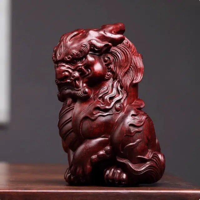 【顺丰包邮】 吉千年 新中式复古潮流风 好运 招财进宝 平安顺遂 三眼狻猊雕刻设计款 血檀 摆件 男女同款情侣款