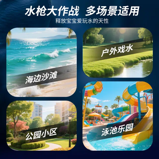 贝贝家 水豹脉冲电动连发大容量呲水枪 全自动自吸戏水打水仗 跑马流水灯 全身防水 枪型玩具