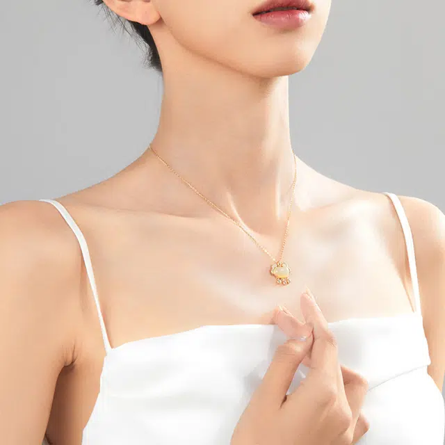 【S925纯银 高品质】 七七银饰 如意长命锁 时尚新中式轻奢小众设计感 复古国风吉祥祥云简约优雅平安锁 好运 玉髓 项链 女款