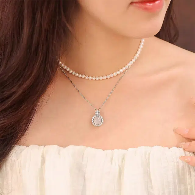 【S925纯银 高品质】 七七银饰 心动花朵 精致轻奢闪耀锁骨链  优雅时尚个性百搭#好运 玉髓 项链 女款