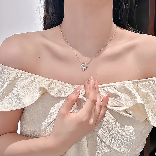 【S925银 在逃公主】 七七银饰 紫薇花 甜美小众轻奢气质高级感锁骨链 森系简约满钻爆闪 日常通勤约会学生好运 纯银 项链 女款