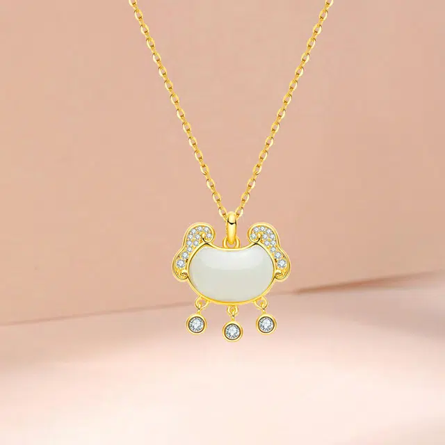 【S925纯银 高品质】 七七银饰 如意长命锁 时尚新中式轻奢小众设计感 复古国风吉祥祥云简约优雅平安锁 好运 玉髓 项链 女款