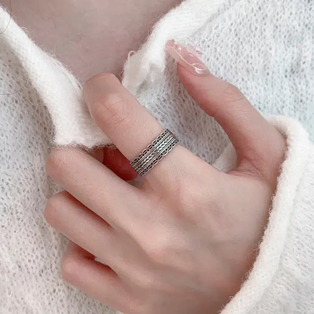 【S925银 高品质】 七七银饰 复古朋克编织 嘻哈潮流个性时尚 轻奢小众高级感 经典百搭 单身宣言开口可调节 纯银 戒指 男女同款情侣款