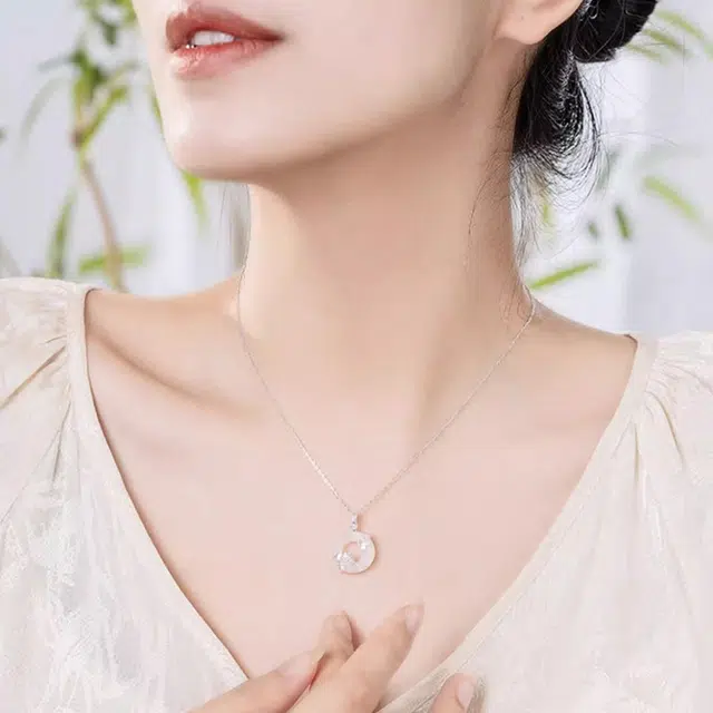 【S999足银纯银 高品质】 七七银饰 三生有杏 小幸运银杏锁骨链 杏好有你新中式平安扣 平安喜乐轻奢 精致简约百搭 好运 玉髓 项链 女款