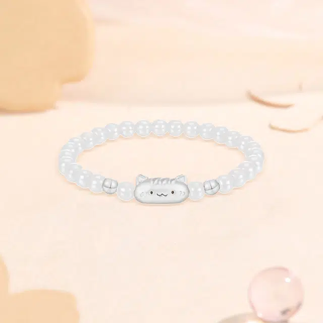 【S999足银纯银 高品质】 七七银饰 法棍猫 卡通萌趣可爱经典时尚小众 轻奢精致 转运珠时尚温柔气质百搭 好运 玛瑙 手串 男女同款情侣款