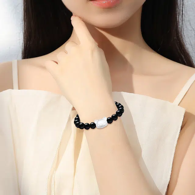 【S999足银纯银 高品质】 七七银饰 治愈小熊 萌趣卡通 甜美可爱浪漫 精致轻奢时尚小众 通勤百搭 学生#好运 玛瑙 手串 女款