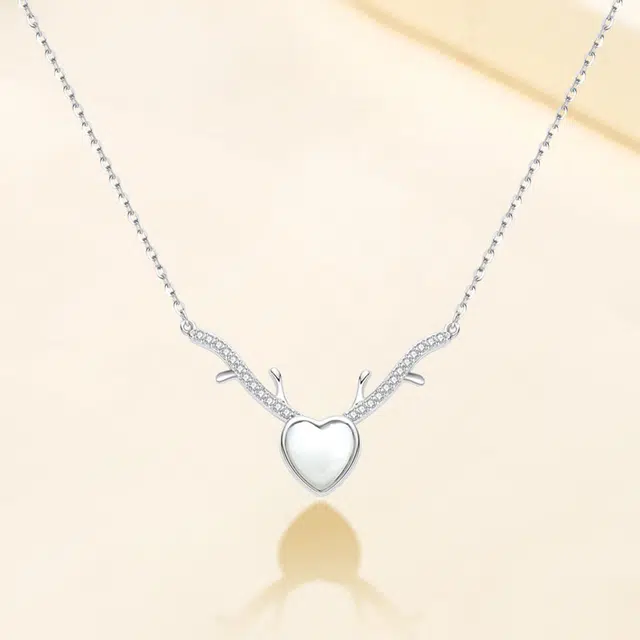 【S925纯银 高品质】 七七银饰 爱心 心动轨迹 在逃公主甜美设计 大颗鹿角爱心 浪漫星球甜蜜守护 恋爱频率锁骨链 恋爱告白 玉髓 项链 女款