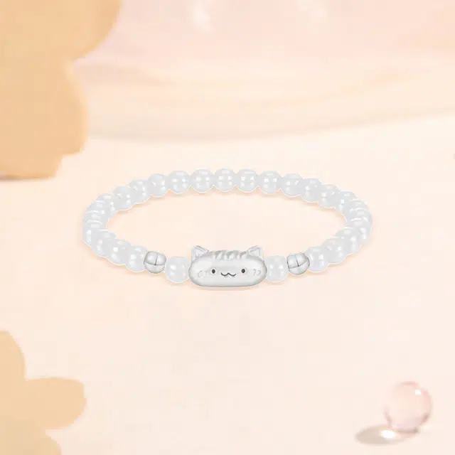 【S999足银纯银 高品质】 七七银饰 法棍猫 卡通萌趣可爱经典时尚小众 轻奢精致 转运珠时尚温柔气质百搭 好运 玛瑙 手串 男女同款情侣款