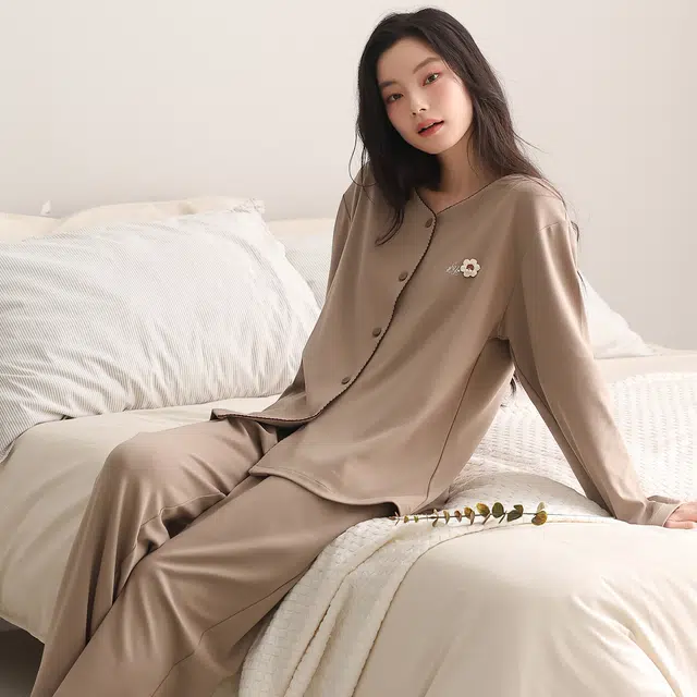 都市丽人 微弹长袖开衫简约高级感家居服睡衣套装 女款