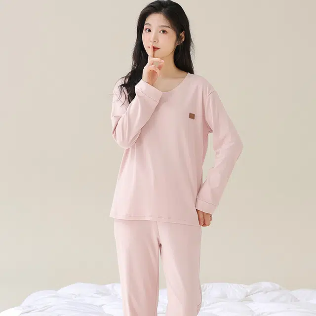 都市丽人 简约舒适大码可外穿长袖长裤睡衣套装 女款
